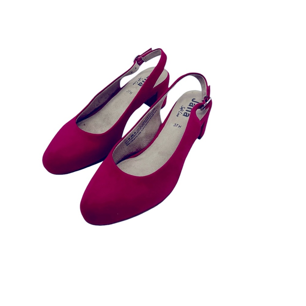 Jana Magenta Suede Round Toe Sling Back Sandals - Picture 3 of 6